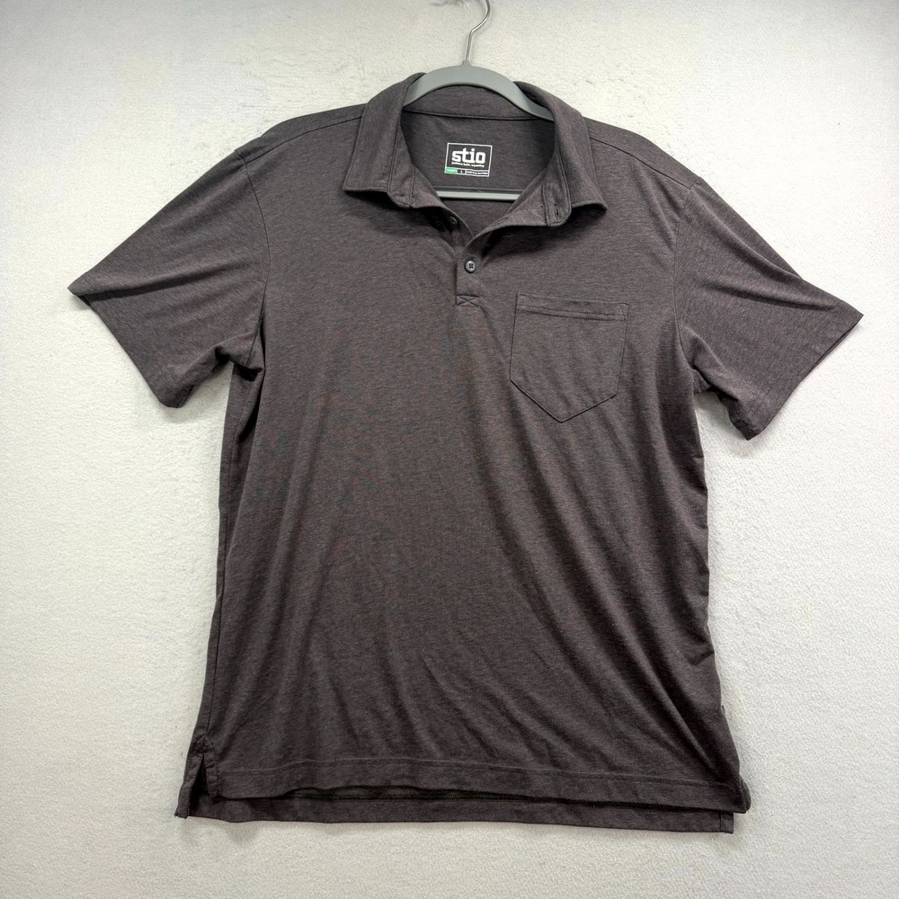 Stio Polo Shirt Mens Large Dark Gray Performance Side Slit Jackson Hole Wyoming